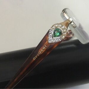 Bulgari Tortoiseshell Arm Sunglasses with Green Teardrop Jewel